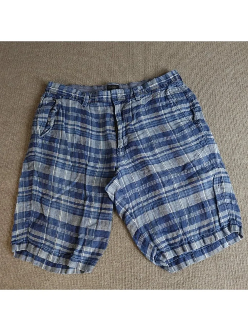 J.Crew Mens Shorts 32 Blue Plaid Linen 10